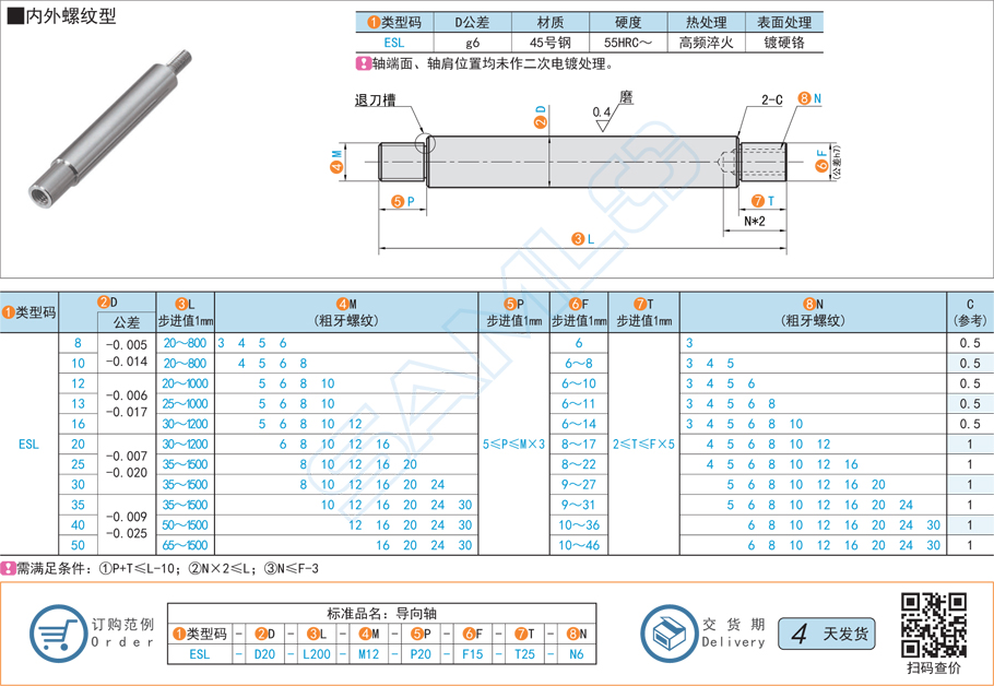 兩端臺(tái)階型導(dǎo)向軸材質(zhì)的硬度要求