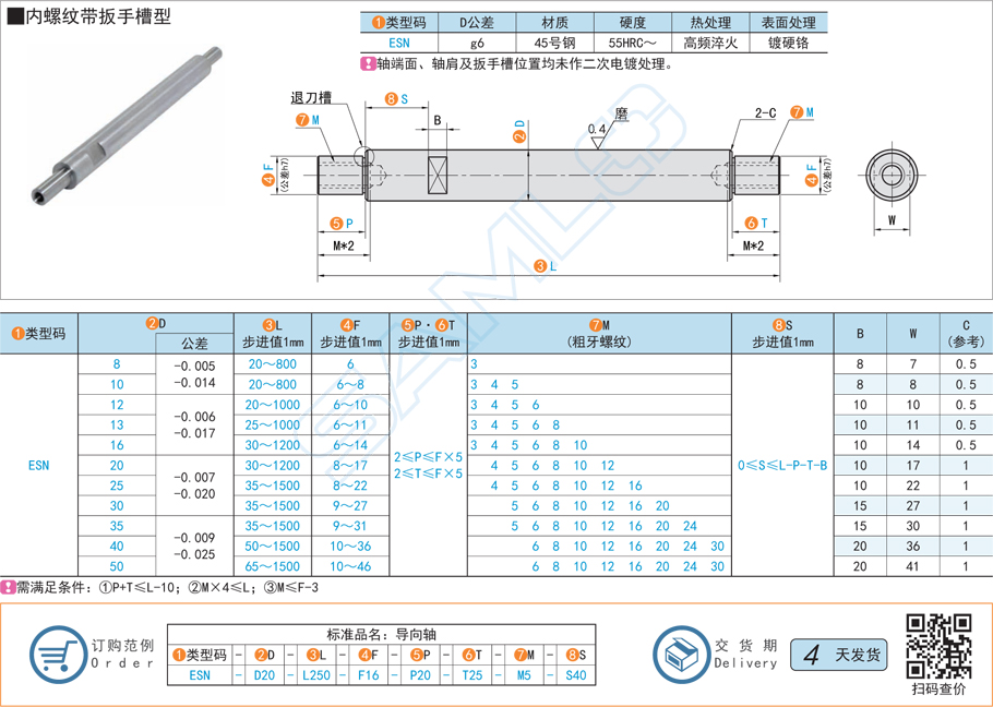 兩端臺階型導(dǎo)向軸-內(nèi)螺紋帶扳手槽型規(guī)格類型