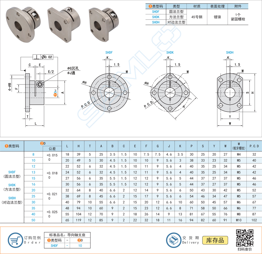 導(dǎo)向軸支座-法蘭型（機(jī)加工件）規(guī)格參數(shù)