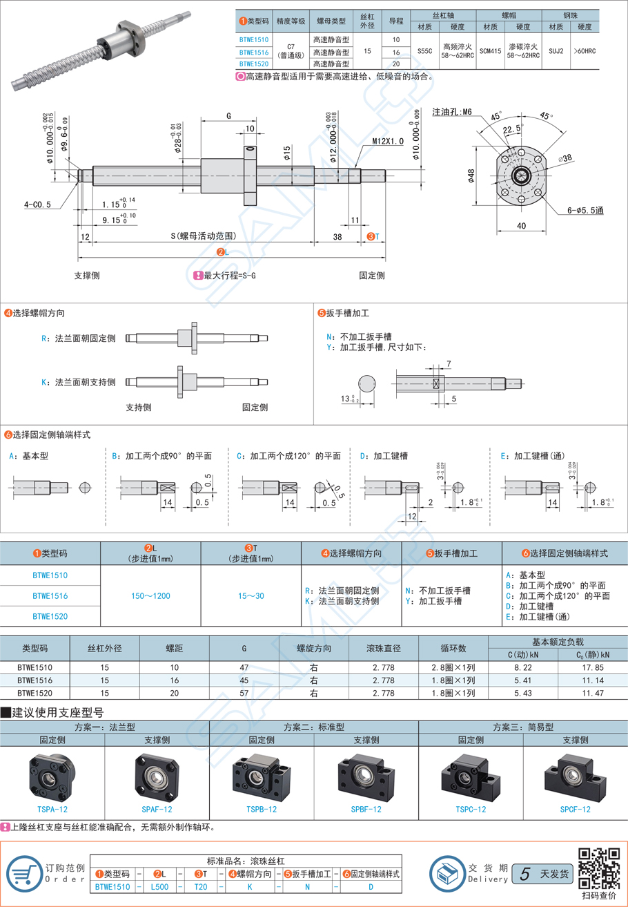 普通級(jí)滾珠絲杠-軸徑15導(dǎo)程10·16·20規(guī)格參數(shù)