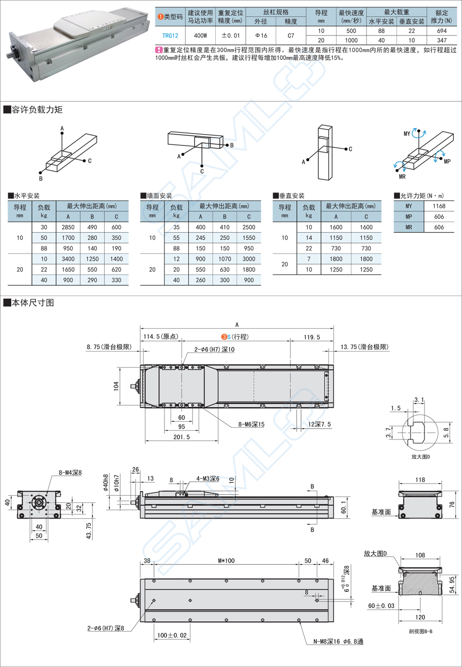 上隆全封閉直線模組-TRG12系列參數(shù)