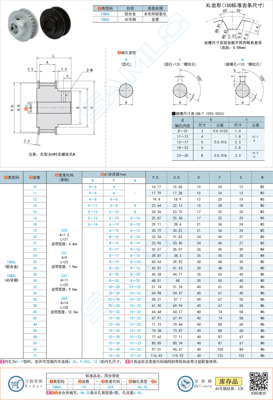 同步帶輪-XL·帶凸肩型規(guī)格參數(shù)