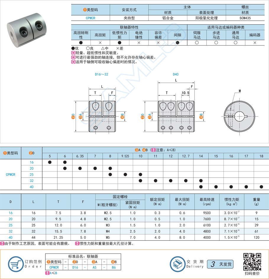 剛性聯(lián)軸器-夾持型規(guī)格參數(shù)尺寸