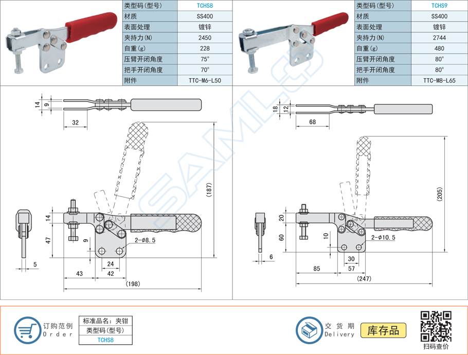 臥式把手型快速夾鉗-直底座型型號材質