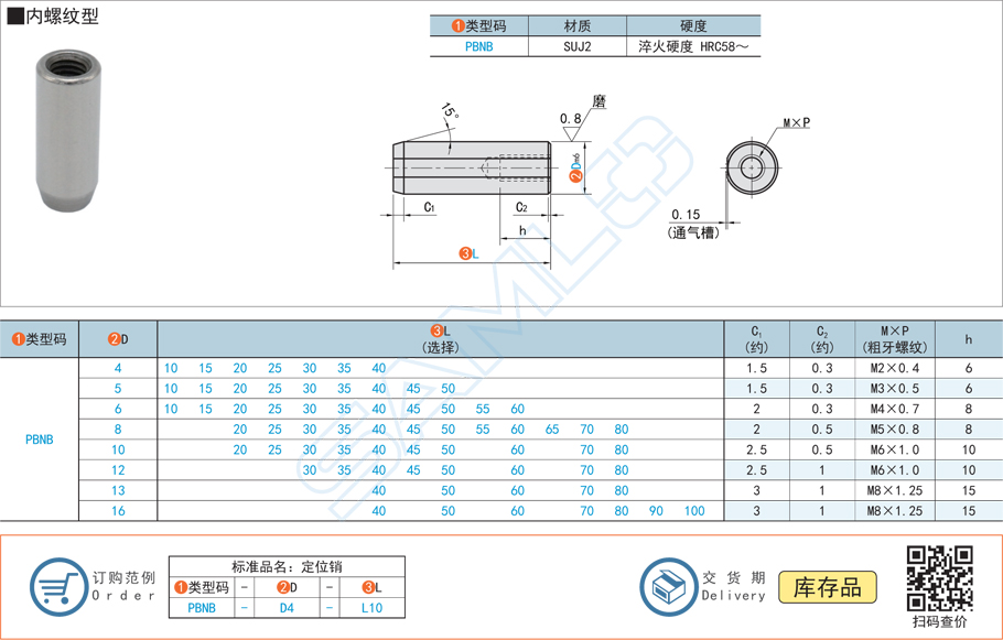 標(biāo)準(zhǔn)定位銷-內(nèi)螺紋型圓柱銷規(guī)格參數(shù)尺寸材質(zhì)