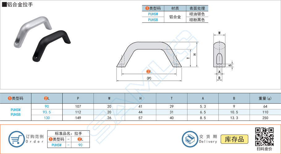 鋁合金拉手門(mén)把手PUHSW規(guī)格參數(shù)尺寸材質(zhì)