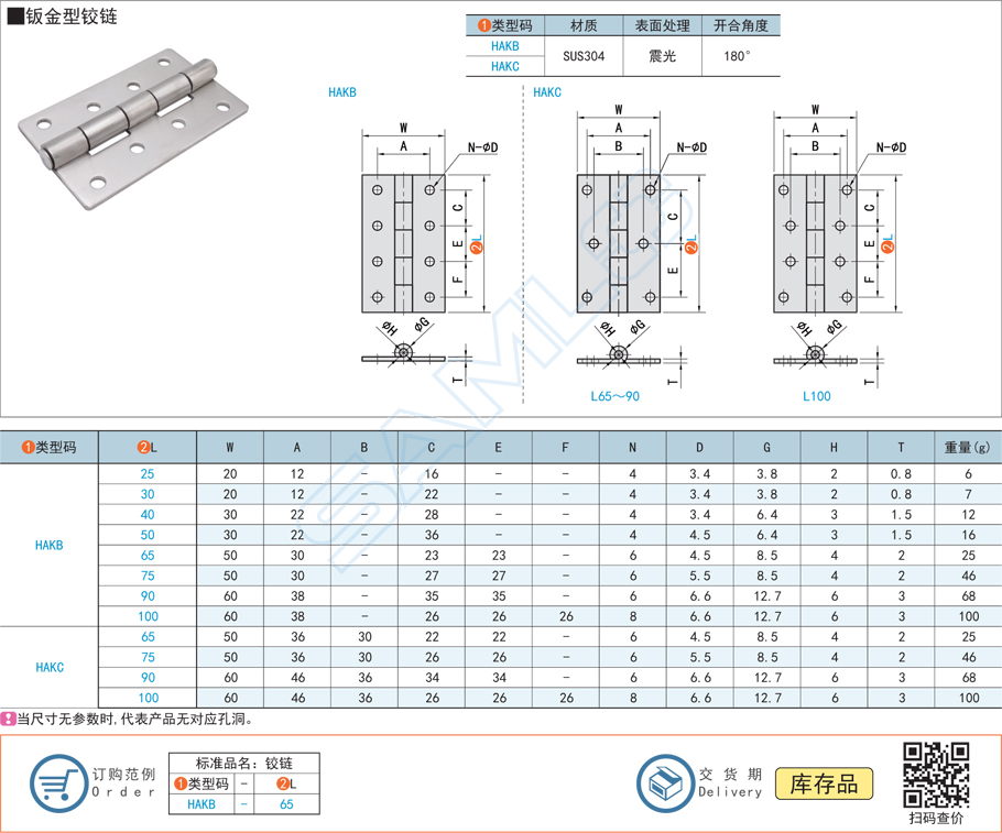 鈑金型鉸鏈合頁(yè),HAKB規(guī)格參數(shù)尺寸材質(zhì)