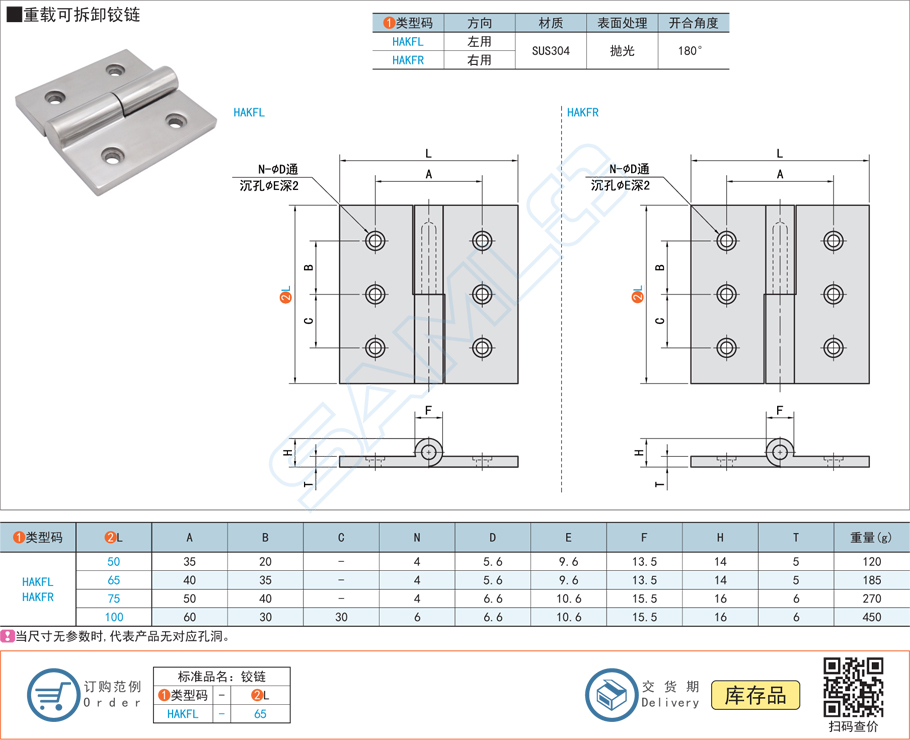 重載可拆卸鉸鏈合頁HAKFL規(guī)格參數(shù)尺寸材質(zhì)