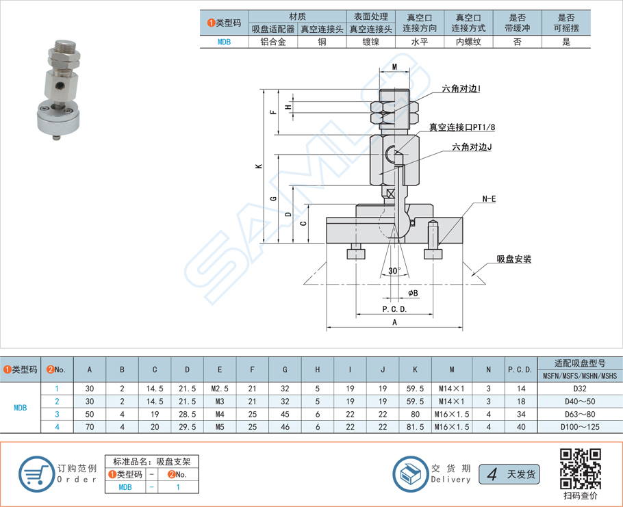 重載搖擺型吸盤支架-水平直真空口不帶緩沖型規(guī)格參數(shù)尺寸材質(zhì)